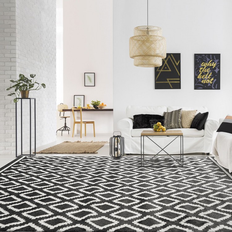Beauty Home Πατάκι Vibe Art 9577 67x150 Stone White Ανθρακί Λευκό