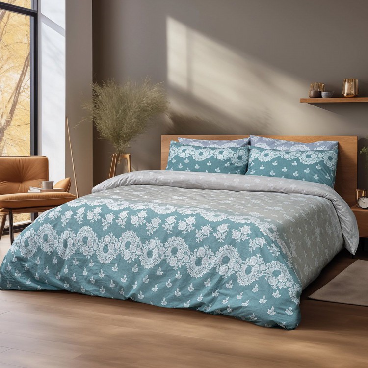 Beauty Home Σετ κουβερλί υπέρδιπλο Palm Αrt 12186 220x240 Πετρόλ,Μπεζ