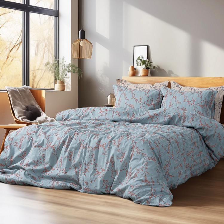 Beauty Home Σετ κουβερλί υπέρδιπλο Art 12211 Emerald 100% Βαμβακοσατέν 300tc 220x240 Σιέλ