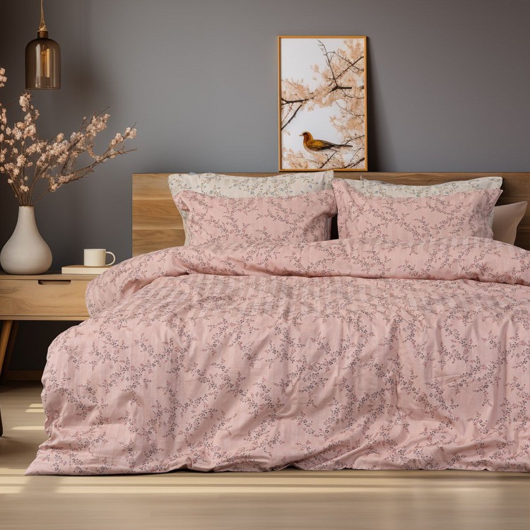 Beauty Home Σετ κουβερλί υπέρδιπλο Art 12214 Flora 100% Βαμβακοσατέν 300tc 220x240 Σομόν