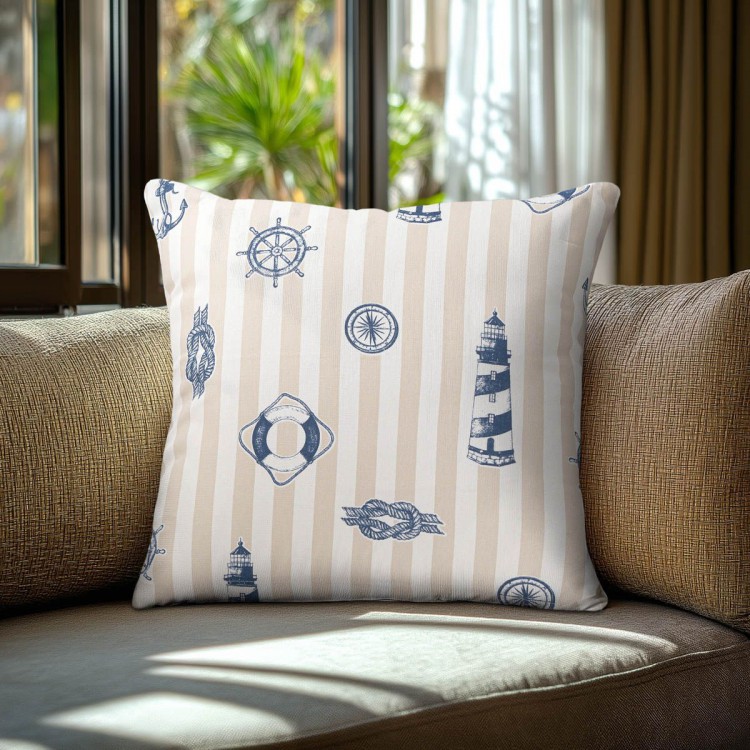 Beauty Home Μαξιλαροθήκη ΝΑΥΤΙΚΑ ΣΧΕΔΙΑ ΜΕ ΡΙΓΕ ΦΟΝΤΟ 45 x 45 cm