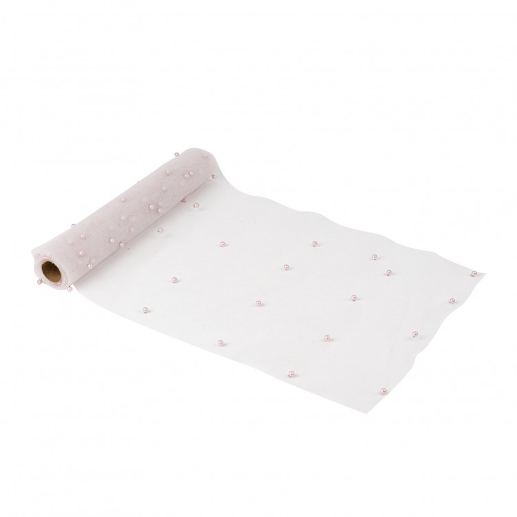 Beauty Home Ράννερ με πέρλες – Ροζ οργάντζα 28 cm x 5 m