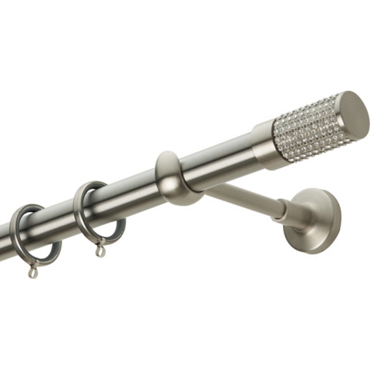 Zogometal Μεταλλικό Κουρτινόξυλο E4133 Μονό Φ25mm 160cm Νίκελ Ματ / Κρύσταλλο Swarovski